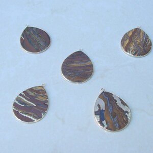 Tiger Eye Pendant, Gemstone Pendant, Thin Teardrop Slice Pendant, Polished Agate, Gold Bezel, Jewelry Stones, Necklace Pendant, 30mm x 38mm