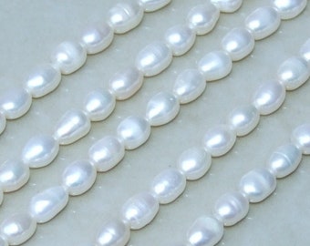 Natural Cultured Freshwater Pearl Beads, Rice Shape, 5mm x 8mm, Half/Full Strand, B03