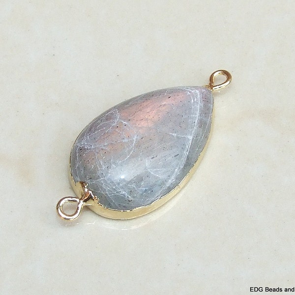 Labradorite Connector -  Free Form - Slab - Nugget - Pendant - Stone  - Gold Plated Edge - 17mm x 28mm - 6618