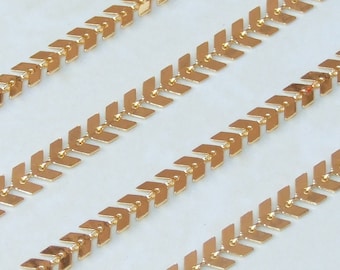 Gold Plated Fish Bone Chain, Chevron Chain, Necklace Chain, Bulk Chain, Jewelry Making, Body Chain, Belly Chain, Gold Chain,  6.2mm x 2.0mm