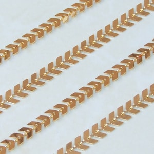 Gold Plated Fish Bone Chain, Chevron Chain, Necklace Chain, Bulk Chain, Jewelry Making, Body Chain, Belly Chain, Gold Chain,  6.2mm x 2.0mm