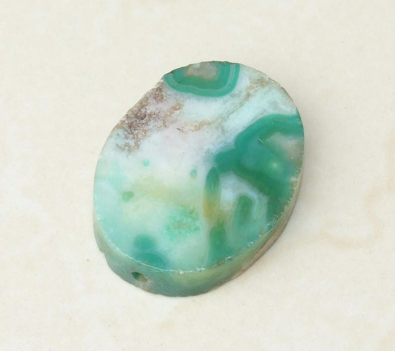 Blue Cherry Blossom Agate Bead Pendant Polished Agate Slab Stone 30mm x 40mm