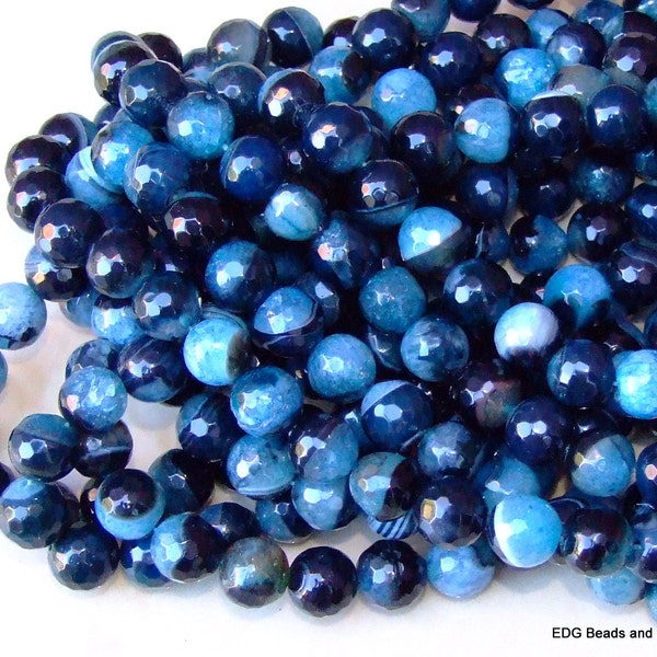 Blue Agate Quartz Beads - Agate Faceted Bead - Multi Faceted - 12mm - 15 inch Strand