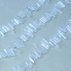 Clear Raw AB Titanium Quartz Cluster Point, Angel Aura Points Strand, Random Length Quartz Points, Quartz Crystals Points Strand, 15-30mm