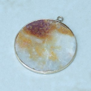 Crazy Lace Agate Pendant, Gemstone Pendant, Mexican Agate, Thin Agate Slice, Polished Agate, Round, Gold Bezel,  30mm - 6631