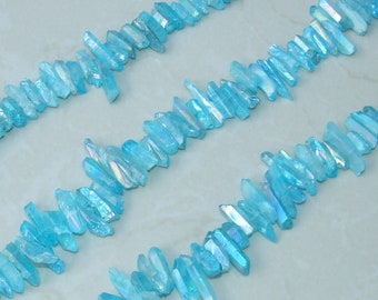 Aqua Blue Aura Quartz Points, Titanium Gemstone Quartz Points Strand, Raw AB Quartz Points, Quartz Crystals Points Strand Beads, 15-30+mm