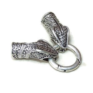 Snake Head Cord End Cap Clasp Lock Ring - Silver Tone - Dragon Head - Necklace Bracelet Clasp - Leather Cord End - Alloy - 11mm x 33mm