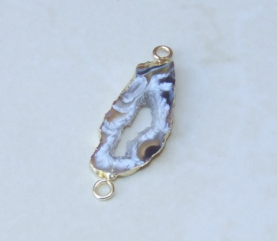 Agate slice connector Geode pendant JSP-1517 stone connector Druzy connector Gold druzy connector yellow druzy connector