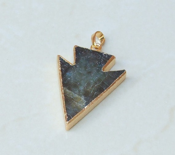 4 pcs Natural Labradorite Pendant Bead,Plated Arrowhead Handmade Gemstone Peacock Shining Labradorite Arrow DIY Jewelry Making PD262