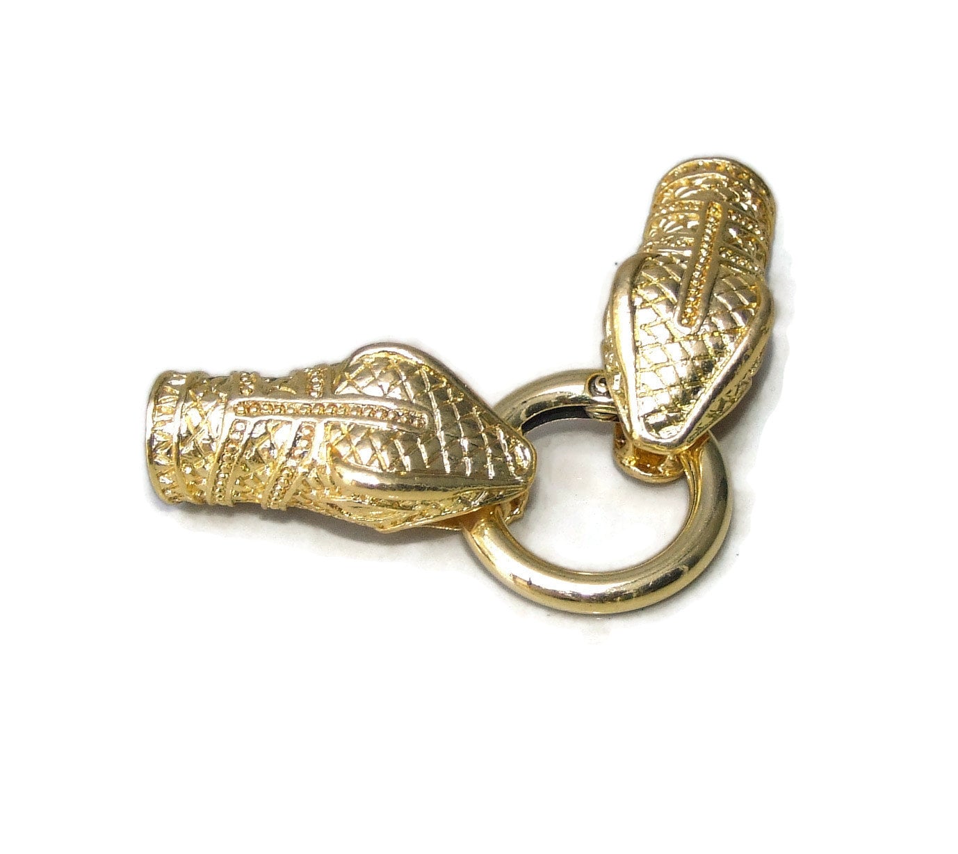 Snake Head Cord End Cap Clasp Lock Ring - Gold Tone - Dragon Head -…