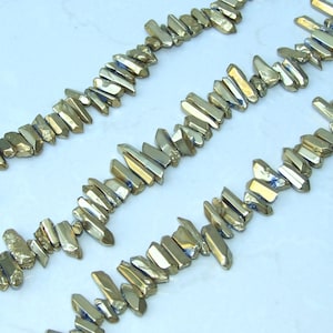 Polished Gold Titanium Quartz Cluster Point, Random Quartz Point Strand, Quartz Points Drilled, Quartz Crystals Points Strand Beads, 15-30mm