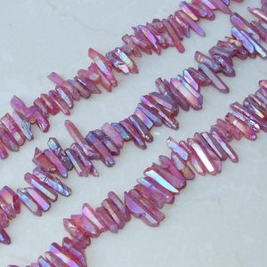 Dark Red Titanium AB Quartz Points, Quartz Points Strand, Raw Random Length Quartz Points, Quartz Crystal Points, Gemstone Beads, 20-30mm