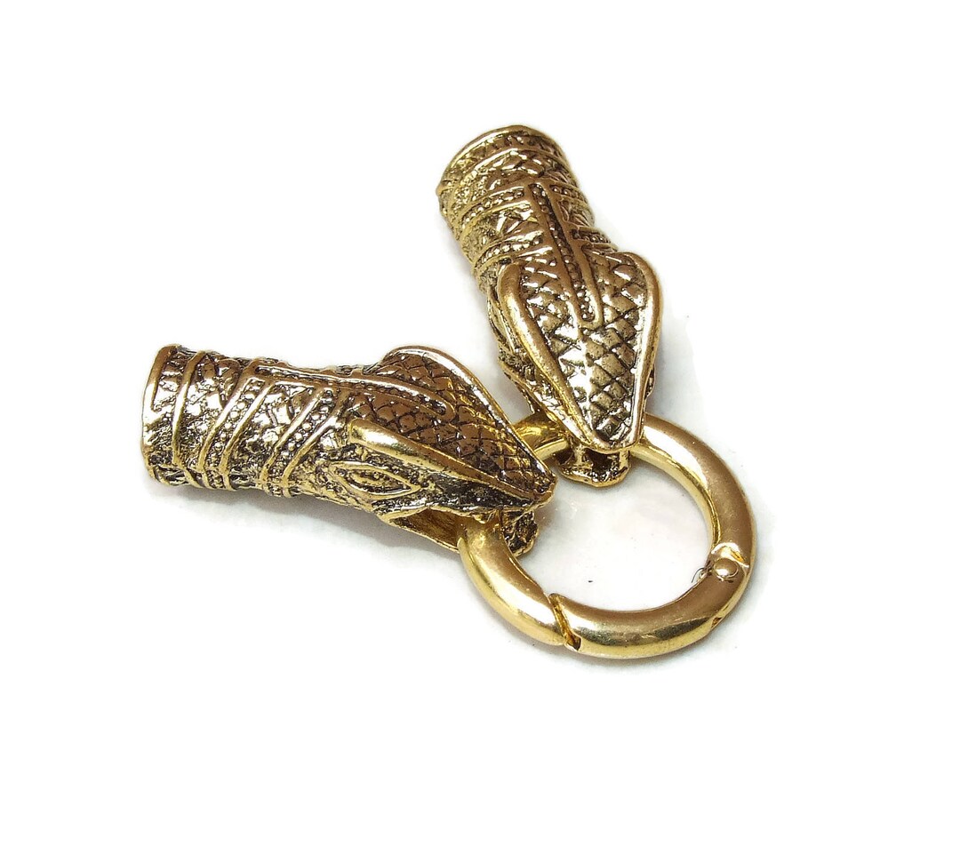 Snake Head Cord End Cap Clasp Lock Ring Gold Tone Dragon Head Necklace