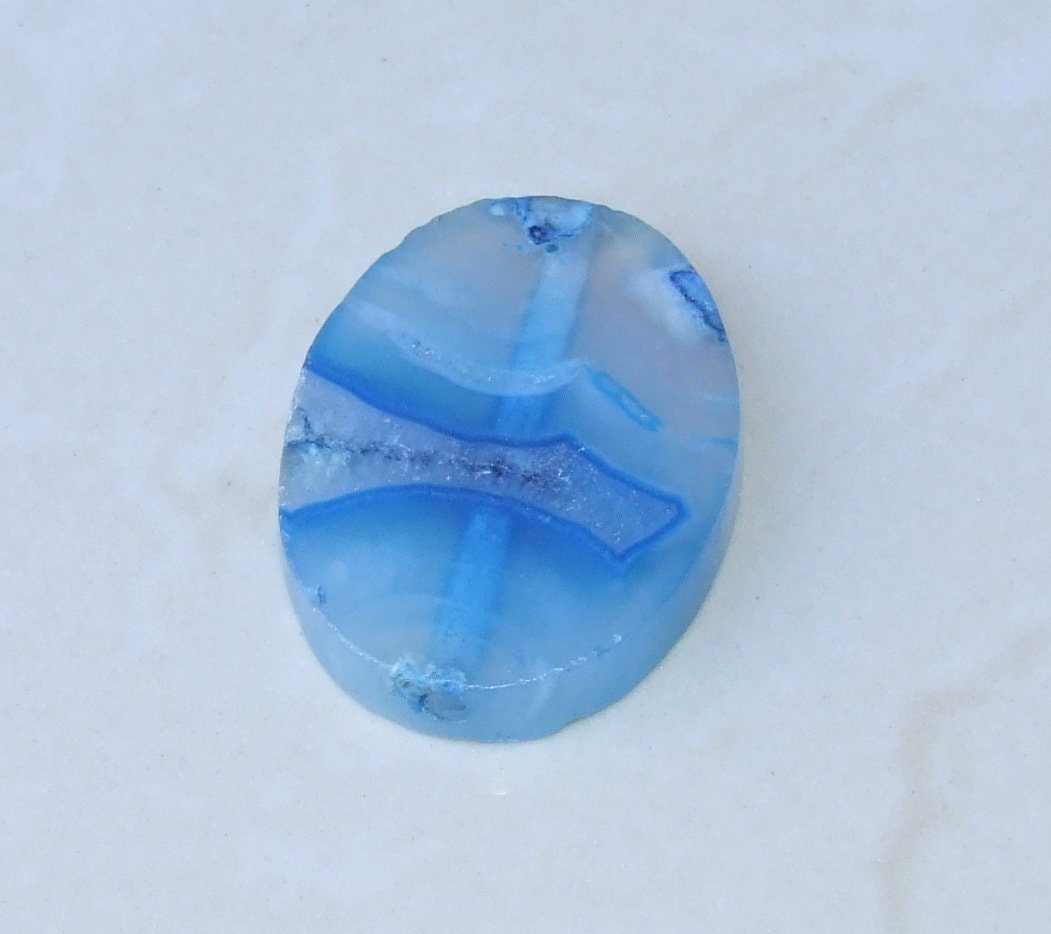 Blue Cherry Blossom Agate Bead Pendant Polished Agate Slab Stone 30mm x 40mm