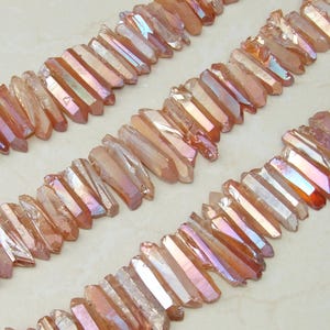 Thick Orange Peach Titanium Angel Aura Quartz Point, Titanium Quartz Points Strand, Raw Quartz, Crystal Point Strand, Gemstone, 20-40+mm