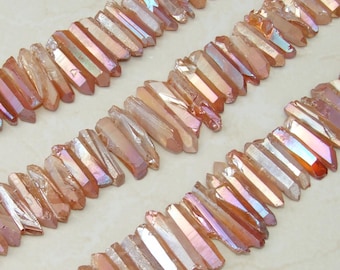 Thick Orange Peach Titanium Angel Aura Quartz Point, Titanium Quartz Points Strand, Raw Quartz, Crystal Point Strand, Gemstone, 20-40+mm
