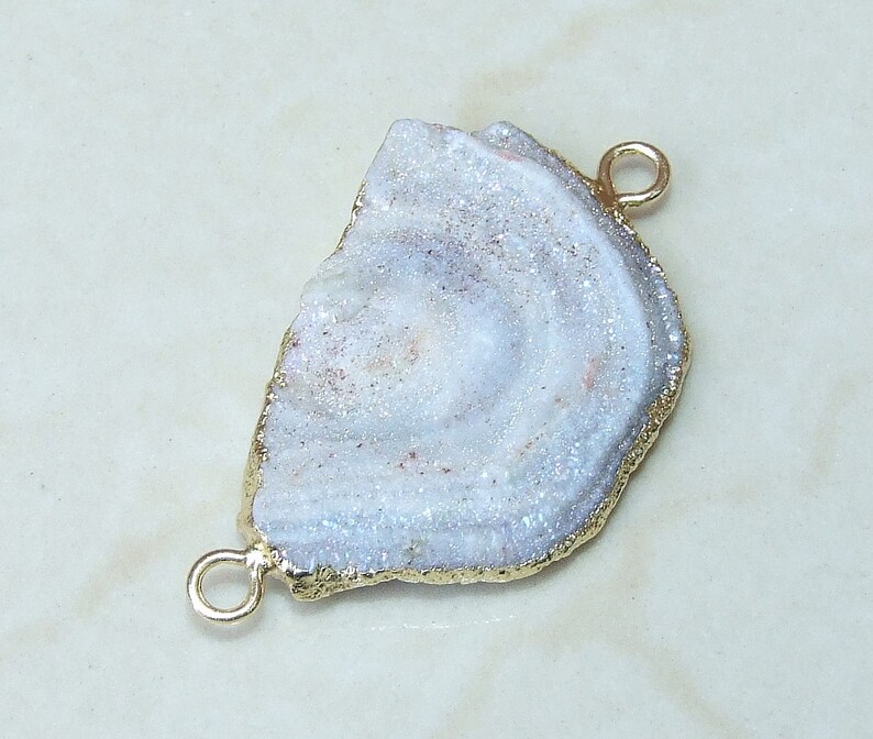 26mm x 37mm Sun Agate Connector Gemstone Connector Quartz Agate 8220 Gold Edge Gemstone Pendant Galaxy Stone Druzy Connector