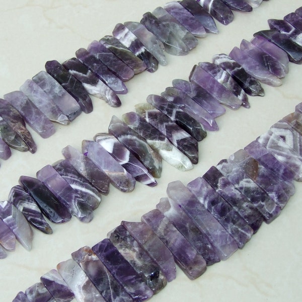 Amethyst Beads, Polished Natural Amethyst Slice, Amethyst Pendants, Gemstone Beads, Amethyst Points Jewelry, Half Strand - 25mm to 50mm - A4