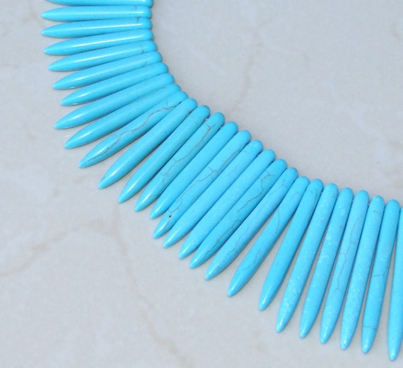 White Howlite Turquoise Graduated Stick Spike Choker Necklace Beads 16/'/' Strand
