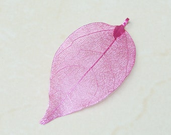 Liquid Metal Leaf Pendant - Large Leaf Pendant - Autumn Leaf - Pink - BOHO - Tribal - 35mm x 70mm - 2248