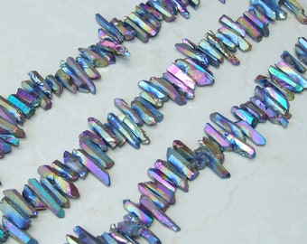 Rainbow Titanium Quartz Cluster Point, Titanium Quartz Points Strand, Raw Quartz Points, Random Length, Gemstone Bead Strand, 15-30mm