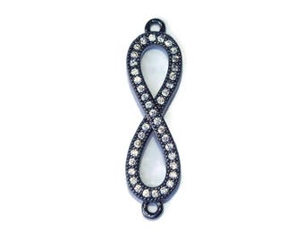 CLOSE OUT Micro Pave Infinity Connector - Pave Charm - Pave Diamond, Pave Cubic Zirconia Crystals, CZ - Rhinestone - Black - 7mm x 22mm