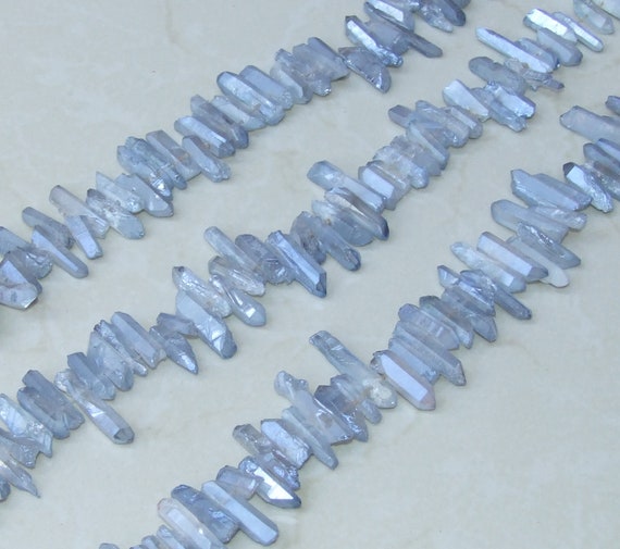 Light Blue Titanium Quartz Points: Crystal Gemstone Beads (15-30mm)