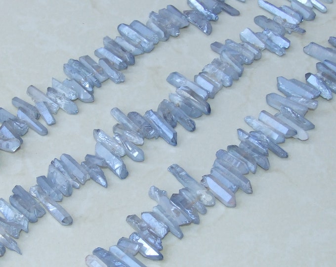 TRIO of Aqua Aura Crystal Point Beads, Top Horizontal Drilled, Quartz Points, Crystal Points
