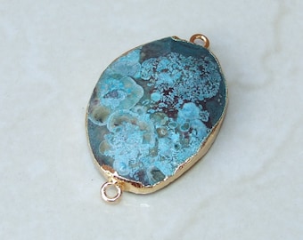 Ocean Jasper Connector. Ocean Jasper Bead Faceted Stone Pendant - Druzy Pendant - Druzy Connector - Gemstone connector - 30mm x 40mm - 2467