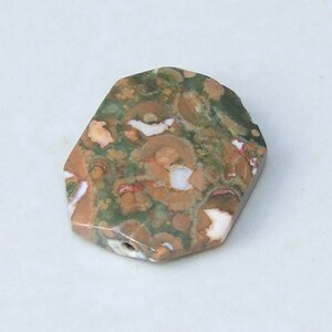 Rhyolite Stone, Natural Stone, Faceted Stones, Gemstone Beads, Rainforest Jasper, Emerald Cut, Center Drilled, Boho - 26mm x 33mm - 6357