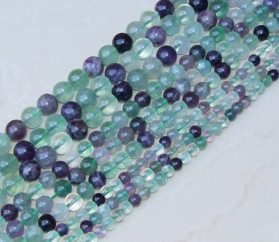 Natural Fluorite Beads 4mm 6mm 8mm 10mm 12mm 14mm 16mm 18mm  Fluorite Beaded Necklace Purple Green Natural Gemstone Round Polished Beads main image 1
