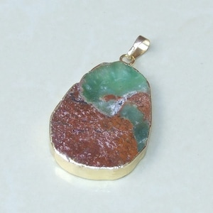 Chrysoprase Pendant -  Green Brown Chrysoprase Freeform Slab Nugget - 29mm x 44mm  - 6429