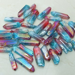 7 Lightly Polished Undrilled Angel Aura Quartz Crystals Points, Titanium Quartz, Gemstone Beads, Pendant, Wand, Healing Quartz, 35-50+mm