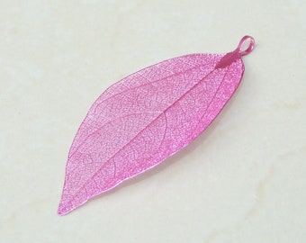 Liquid Metal Leaf Pendant - Large Leaf Pendant - Autumn Leaf - Pink - BOHO - Tribal - 35mm x 78mm - 2253