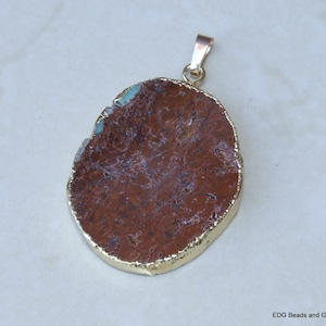 Chrysoprase Pendant -  Green Brown Chrysoprase Freeform Slab Nugget - 33mm x 42mm  - 1634