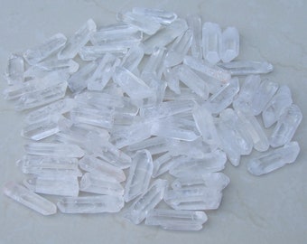 10 Clear Polished Undrilled Bulk Quartz Crystals Points, Loose Quartz Gemstone Beads, Pendant, Wand, Healing Quartz, 7-12mm x 30-40+mm