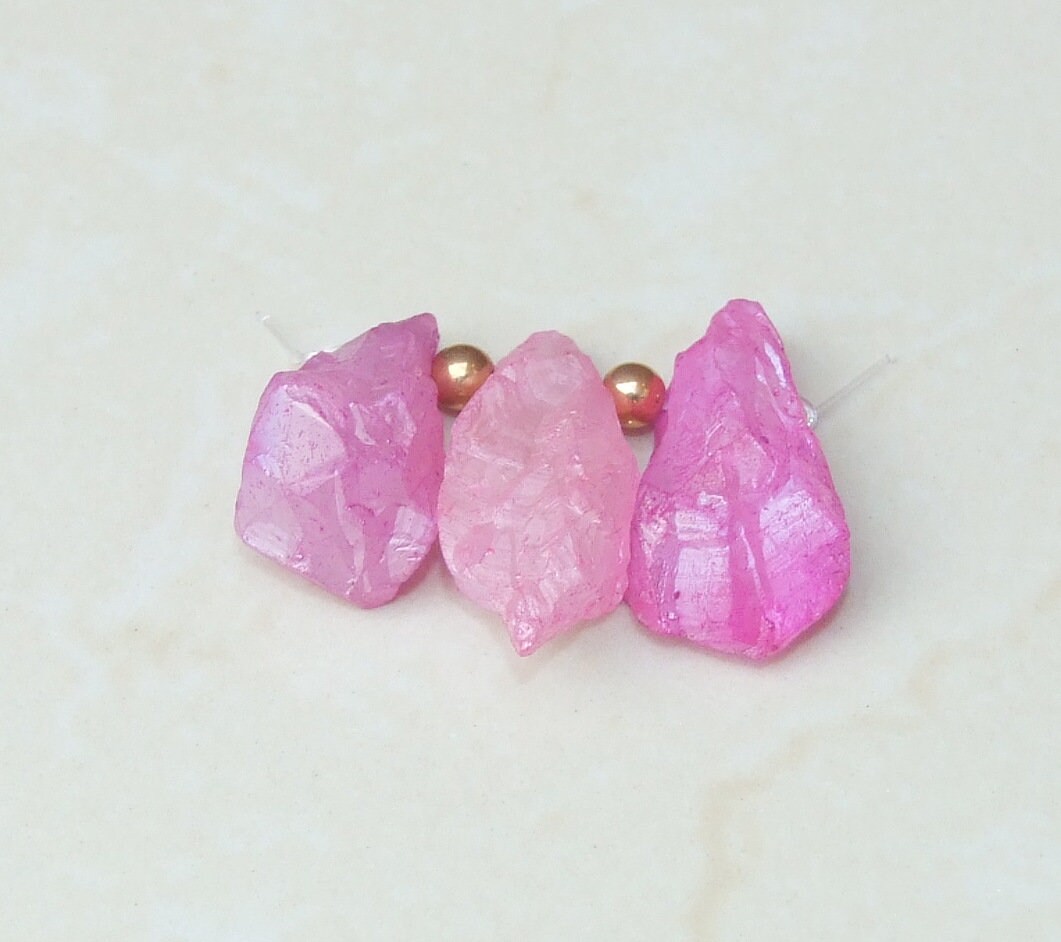 Pink AB Titanium Quartz Points, Titanium Druzy, Raw Rough Quartz Beads