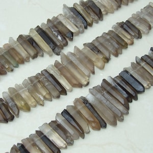 Thick Large Smoky Quartz Points Strand, Gemstone Quartz Point, Raw Quartz Points Drilled, Quartz Crystal Points Strand of Beads, 25 - 50+mm