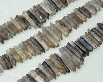 Thick Large Smoky Quartz Points Strand, Gemstone Quartz Point, Raw Quartz Points Drilled, Quartz Crystal Points Strand of Beads, 25 - 50+mm