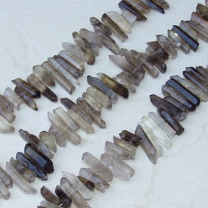 Smoky Quartz Cluster, Smokey Quartz Points Strand, Raw Quartz Points Drilled, Quartz Crystals Points Strand of Bead, Random Length 15 - 28mm