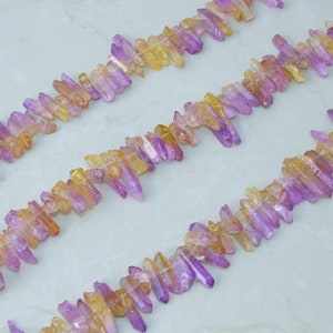 Purple Yellow Quartz Points, Titanium Gemstone Quartz Points Strand, Raw AB Quartz Points, Quartz Crystals Points Strand Beads 15-30+mm