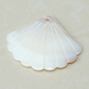 5pcs Freshwater Shell Fan Pendant, Natural Shell - Gemstone Pendant - Carved - Wheat Color Matrix - Beach - Ocean - BOHO - 45mm x 50mm
