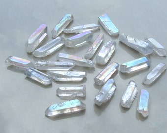 5 Large Lightly Polished Undrilled Angel Aura Quartz Crystals Points, AB Titanium Quartz, Gemstone Beads, Wand, Healing Quartz, 35-50+mm