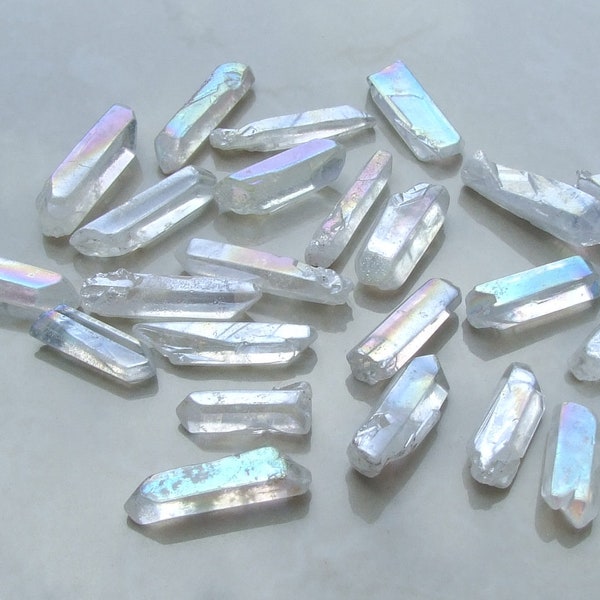 10 Large Lightly Polished Undrilled Angel Aura Quartz Crystals Points, AB Titanium Quartz, Gemstone Beads, Wand, Healing Quartz, 35-40+mm