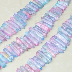 Light Blue & Pink Titanium Quartz Points, Quartz Crystal Beads, Crystals Points, Raw Crystal Quartz Strand, Thick and Thin - 20mm - 40+mm