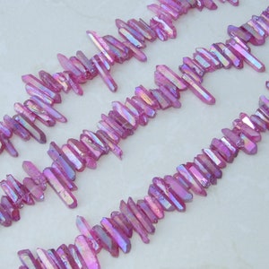 Purple Titanium AB Quartz Points, Titanium Quartz Points Strand, Raw Quartz Points Drilled, Quartz Crystals Points Strand Beads, 20-30mm