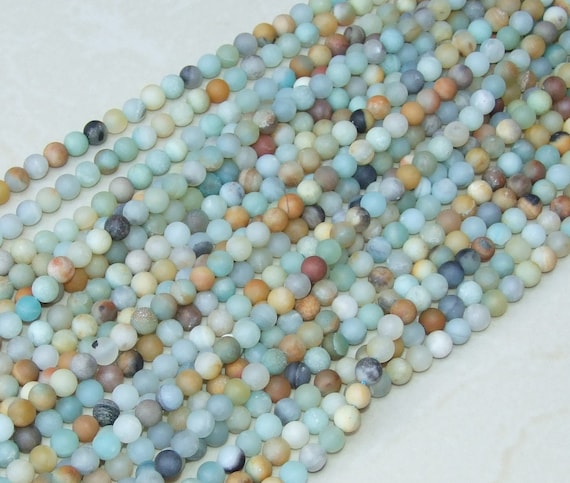 Natural Amazonite Gemstoe Quartz Frost Matte Round Beads For Jewellery Making 