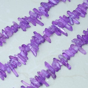 Purple Quartz Points, Titanium Gemstone Quartz Points Strand, Raw Quartz Points, Quartz Crystals Points Strand Beads, Gemstone Bead, 15-30mm