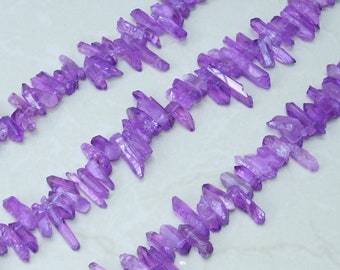 Purple Quartz Points, Titanium Gemstone Quartz Points Strand, Raw Quartz Points, Quartz Crystals Points Strand Beads, Gemstone Bead, 15-30mm