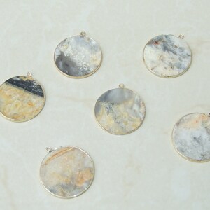 Crazy Lace Agate Pendant, Gemstone Pendant, Mexican Agate, Thin Agate Slice, Polished Agate, Gemstone Connector, Gold Bezel,  30mm, 21A